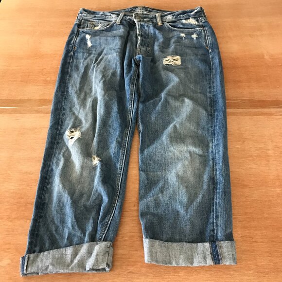 7 for all Mankind Standard Jeans Men 34x23 Blue High Rise Distressed Cuffed - Picture 1 of 13